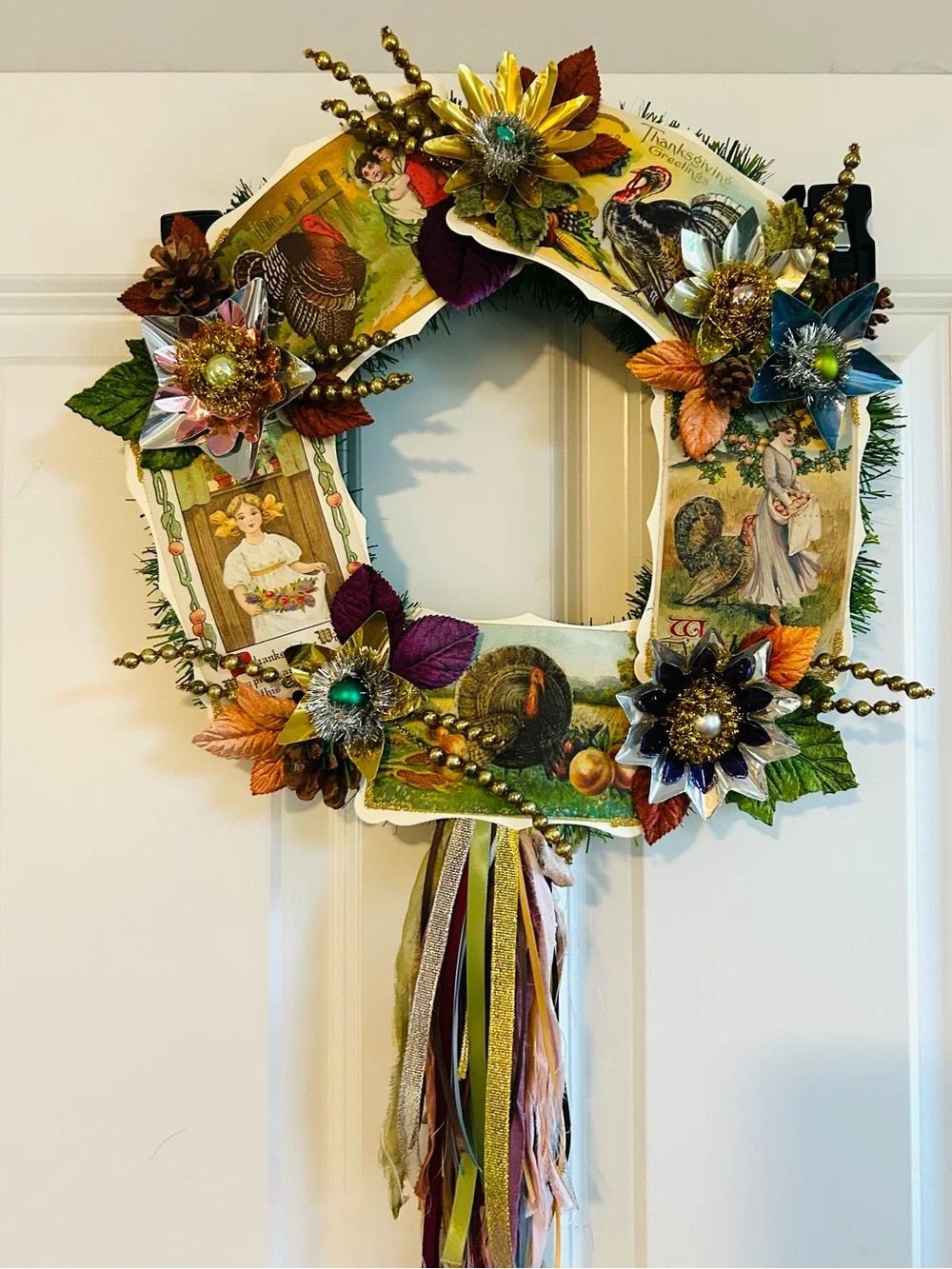 Vintage Repurposed Fall Festive Holiday Wreath